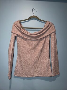 Vintage Off-Shoulder Long Sleeve Top in Dusty Rose